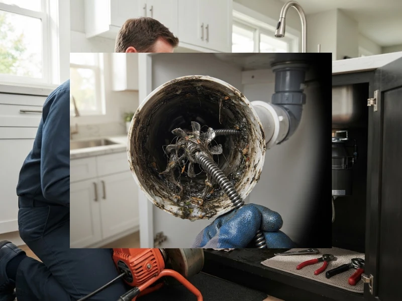 Plumber clearing a clogged drain